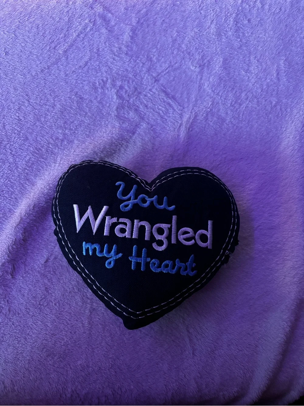 “You Wrangled My Heart” Embroidered Heart Plush Pillow | Western Farmhouse Decor